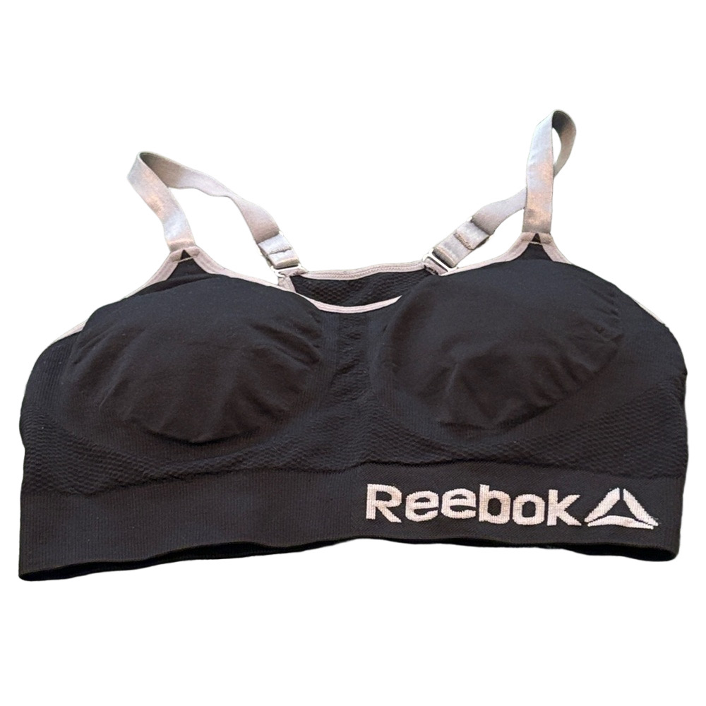 Reebok Adjustable Strap Sports Bra Pullover Navy Blue Gray L 12-14
